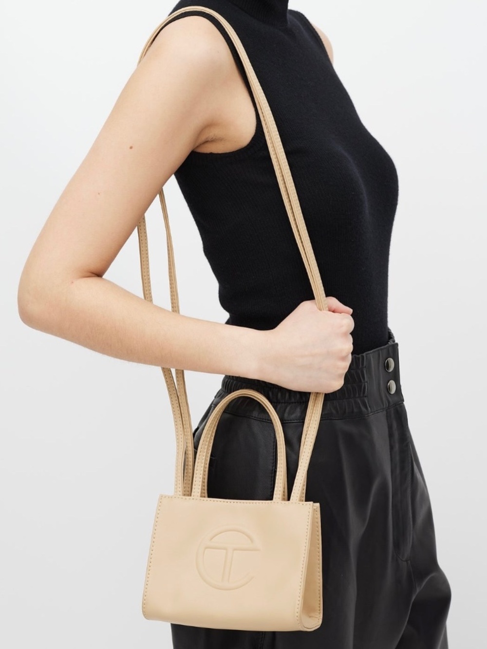 Telfar Biege leather Small Shopping bag handbag with dust bag dual top handles